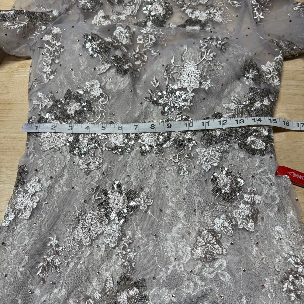 Mac Duggal Silver Champagne Embellished Lace Maxi Gown - Picture 8 of 10